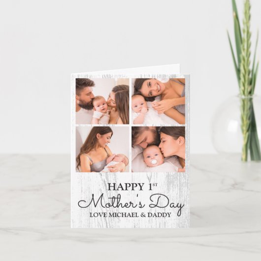 Niedlicher, moderner Fotocollage Happy First Mothe Karte (Vorderseite)