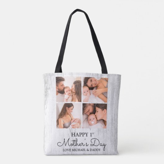 Niedlicher, moderner Fotocollage Happy First Mothe Tasche (Rückseite)