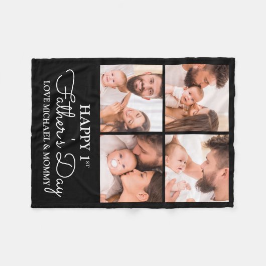 Niedlicher, moderner Fotocollage Happy First Vathe Fleecedecke (Vorderseite (Horizontal))