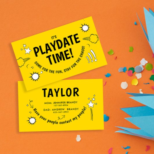 Niedlicher moderner, gelber Fun-Cartoon Visitenkarte