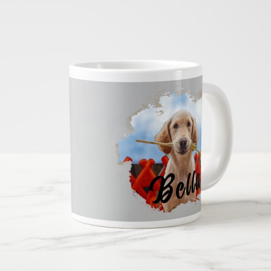 Niedlicher, moderner Grunge-Hund mit Eins-Kind-Lov Jumbo-Tasse (Vorderseite Rechts)