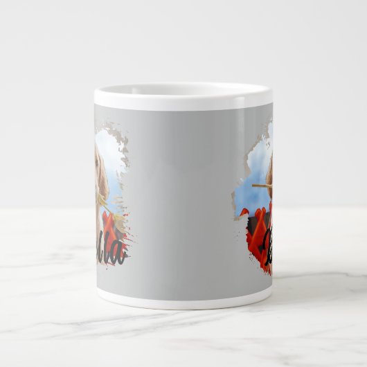 Niedlicher, moderner Grunge-Hund mit Eins-Kind-Lov Jumbo-Tasse (Vorderseite)