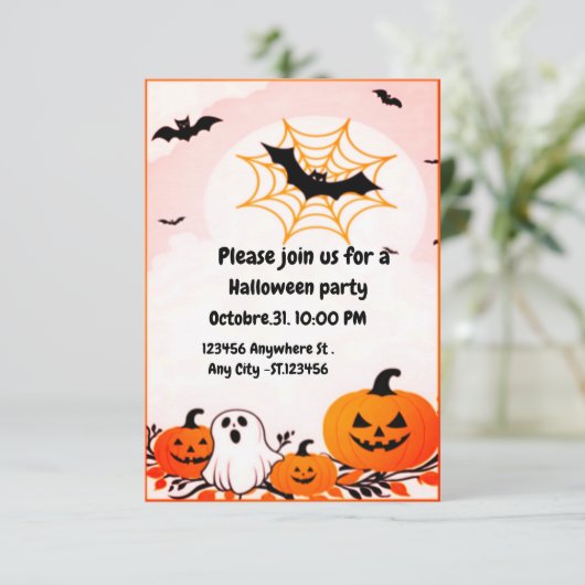 Niedlicher moderner Halloween-Kürbis und Geist Einladung (Stehend Vorderseite)