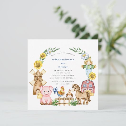 Niedlicher moderner Kindergeburtstag Einladung (Stehend Vorderseite)