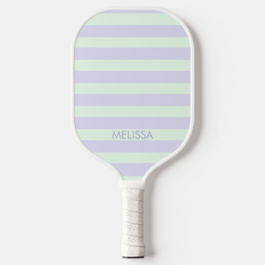 Niedlicher moderner Lavendel & Minzgrün gestreift Pickleball Schläger (Vorderseite)