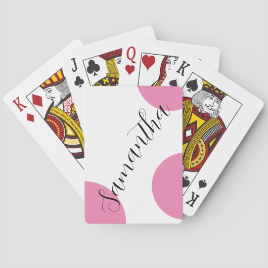 Niedlicher moderner Name Große rosa Polka Dots Spielkarten (Rückseite)