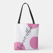 Niedlicher moderner Name Große rosa Polka Dots Tasche (Rückseite)