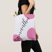 Niedlicher moderner Name Große rosa Polka Dots Tasche (Von Nahem)