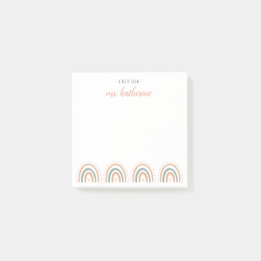 Niedlicher moderner Pastel Boho Rainbow-Lehrer Post-it Klebezettel (Vorderseite)