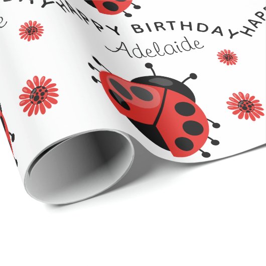 Niedlicher, moderner Red Ladybug Personalisiert Wr Geschenkpapier (Rolleneckpunkt)