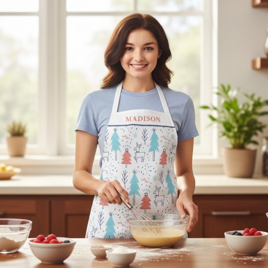 Niedlicher moderner Rentierweihnachtsname Personal Schürze