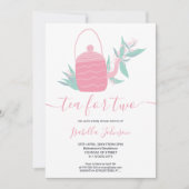 Niedlicher, moderner rosa Blumentee für zwei Babyd Einladung (Vorderseite)