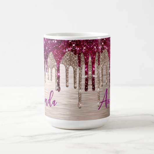 Niedlicher, moderner rosafarbener Glitzer Tropfen  Kaffeetasse (Mittel)