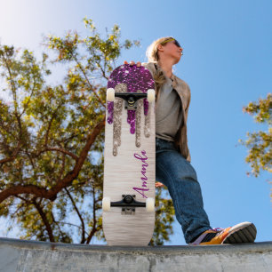 Niedlicher, moderner rosafarbener Glitzer Tropfen Skateboard