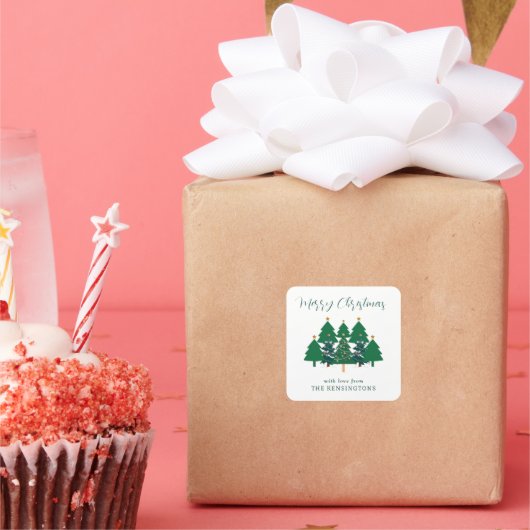 "Niedlicher moderner Rustikaler Weihnachtsbaumstic Quadratischer Aufkleber (Party)