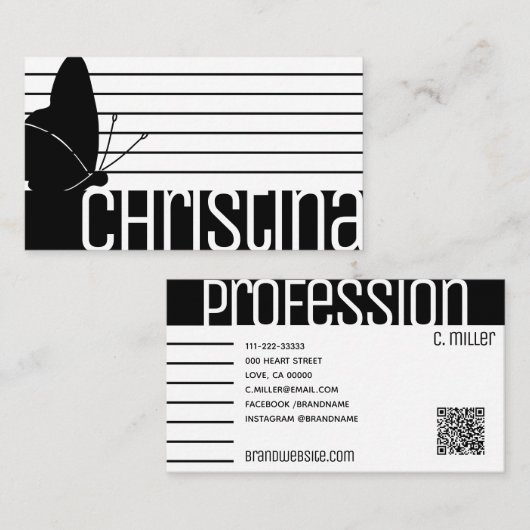 Niedlicher moderner Schwarz-weißer Streifen QR-Cod Visitenkarte (Vorne/Hinten)