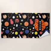 Niedlicher moderner Sportmeister Custom Kids Black Strandtuch (Vorderseite)