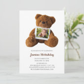 Niedlicher moderner Teddybär Foto Geburtstag Einladung (Stehend Vorderseite)