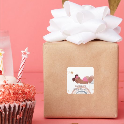 Niedlicher Mond Star Afrikanische Kinderdusche Quadratischer Aufkleber (Party)