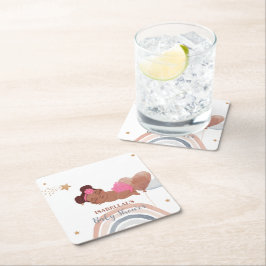 Niedlicher Mond Star Afrikanische Kinderdusche Rechteckiger Pappuntersetzer