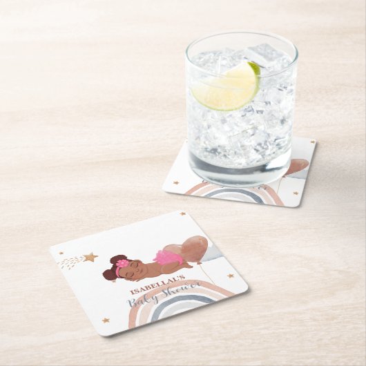 Niedlicher Mond Star Afrikanische Kinderdusche Rechteckiger Pappuntersetzer (Vor Ort)