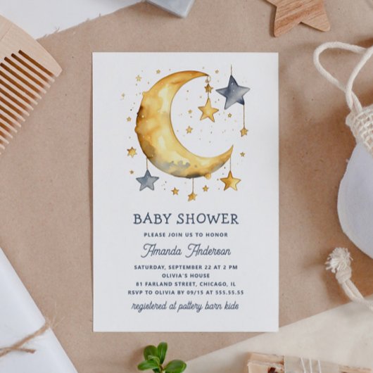 Niedlicher Mond & Sterne Babydusche Einladung