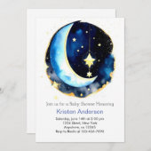 Niedlicher Mond und Stars Space Girl Babydusche Einladung (Vorne/Hinten)