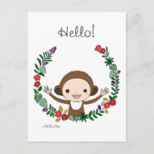 Niedlicher Monkey Hello Postcard Affe mit Blume Ar Postkarte (Vorderseite)
