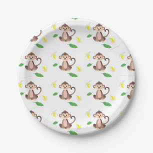 Niedlicher Monkey Pattern Dschungel Tropische Blä Pappteller
