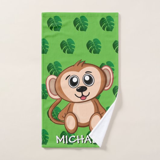 Niedlicher Monkey Safari Grüner Cartoon Dschungel Badhandtuch Set (Handtuch)