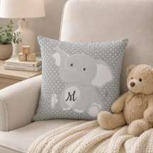 Niedlicher Monogram Elephant Grey and White Polka 