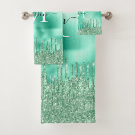 Niedlicher monogram Metallic Minze Green Dripping  Badhandtuch Set