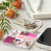 Niedlicher monogramm Foto Collage Rosa Schlüsselan Schlüsselanhänger (Vorderseite rechts)