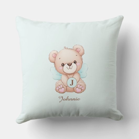 Niedlicher Monogramm Name Bear Baby Pillow Kissen (Rückseite)