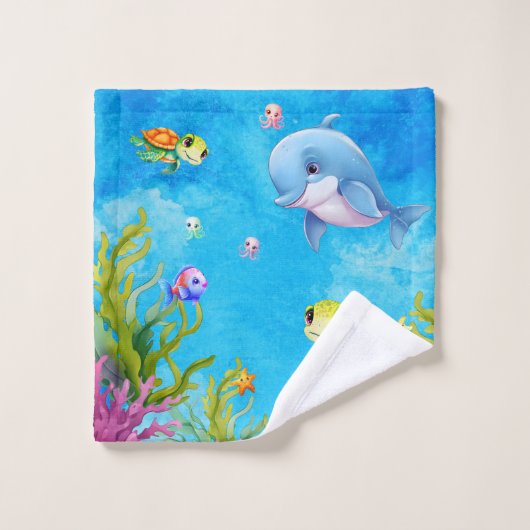 Niedlicher Monogramm Name Küstenschildkröte-Dolphi Badhandtuch Set (Waschlappen)