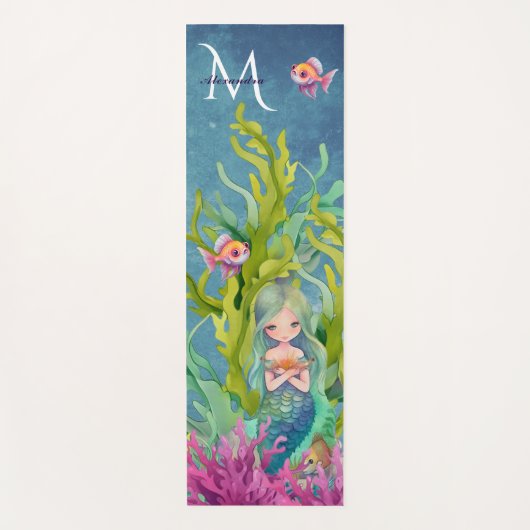 Niedlicher Monogramm Name Mermaid Yogamatte (Vorderseite)