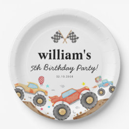 Niedlicher Monster Truck Bash Car Rennen Flaggen G Pappteller