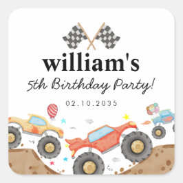 Niedlicher Monster Truck Bash Car Rennen Flaggen G Quadratischer Aufkleber