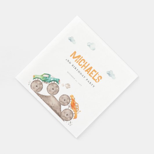 Niedlicher Monster Trucks Geburtstag Serviette (Ecke)