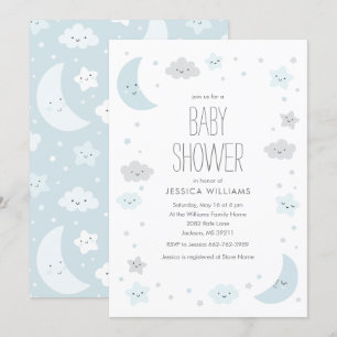 Niedlicher Moon & Stars Frame Boy Baby Dusche Einl Einladung
