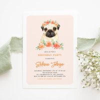 Niedlicher Mops Aquarell Peach Floral Kindergeburt