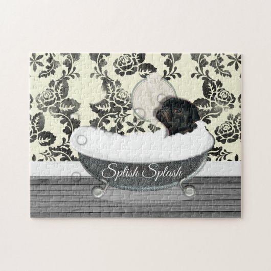 Niedlicher Mops Dog Bath Time Splish Splash Spaß Puzzle (Horizontal)