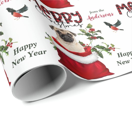 Niedlicher Mops Dog Weihnachtsgeschenktasche Geschenkpapier (Rolleneckpunkt)