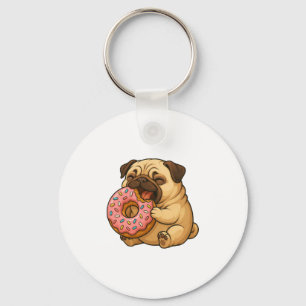 Niedlicher Mops Donut Cartoon lustig munching Schlüsselanhänger