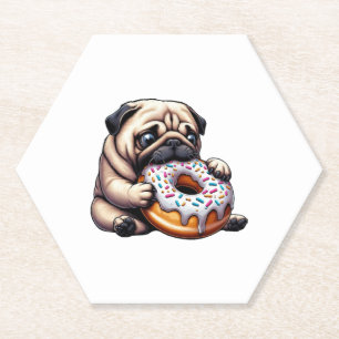 Niedlicher Mops Donut Cartoon lustig munching Untersetzer
