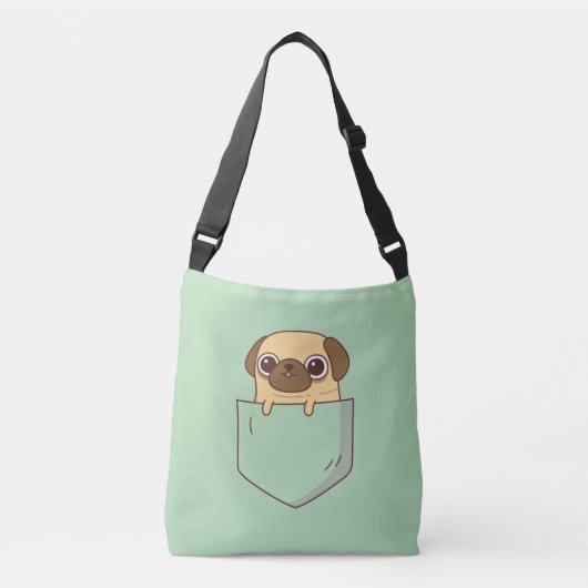Niedlicher Mops Doodle in Imitaten Grüne Tasche (Vorderseite)