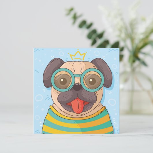 Niedlicher Mops Einladung (Stehend Vorderseite)