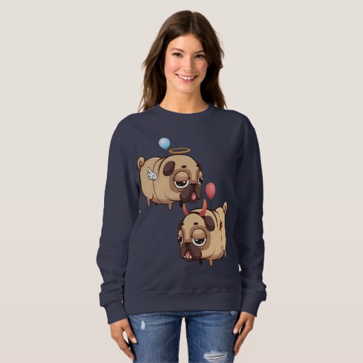 Niedlicher Mops Engel/Teufel Sweatshirt (Vorne ganz)