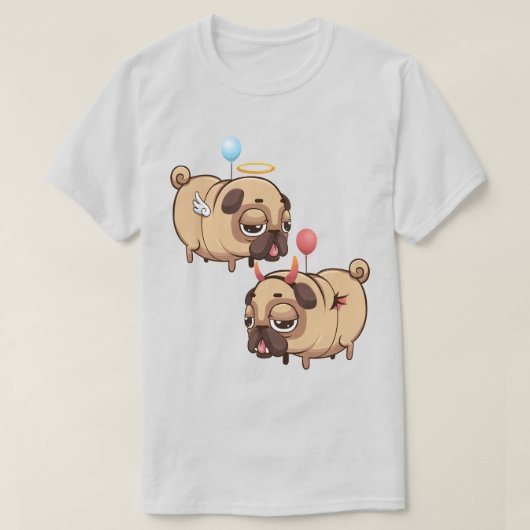 Niedlicher Mops Engel/Teufel T-Shirt (Design vorne)