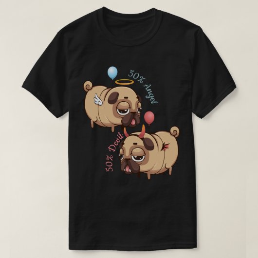 Niedlicher Mops Engel/Teufel T-Shirt (Design vorne)